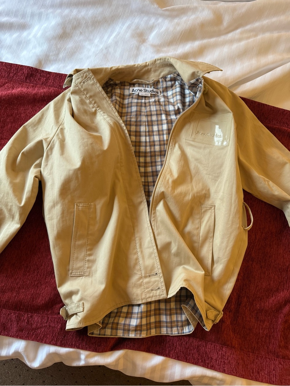 Acne Studios Beige Plaid  Trench Jacket 3/4 Sleeves size XS